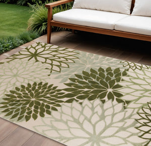 HomeRoots 8' X 11' Ivory and Green Floral Area Rug - Stylish, Durable, All-Weather Design for Indoor & Outdoor Use 548087
