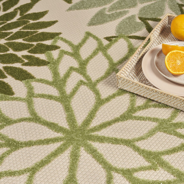 HomeRoots 8' X 11' Ivory and Green Floral Area Rug - Stylish, Durable, All-Weather Design for Indoor & Outdoor Use 548087