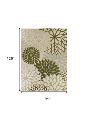 HomeRoots 8' X 11' Ivory and Green Floral Area Rug - Stylish, Durable, All-Weather Design for Indoor & Outdoor Use 548087