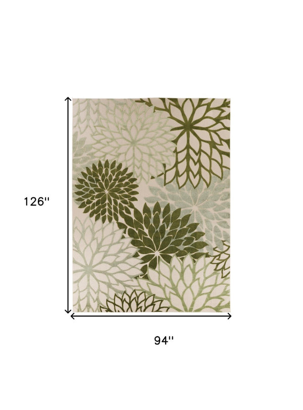 HomeRoots 8' X 11' Ivory and Green Floral Area Rug - Stylish, Durable, All-Weather Design for Indoor & Outdoor Use 548087