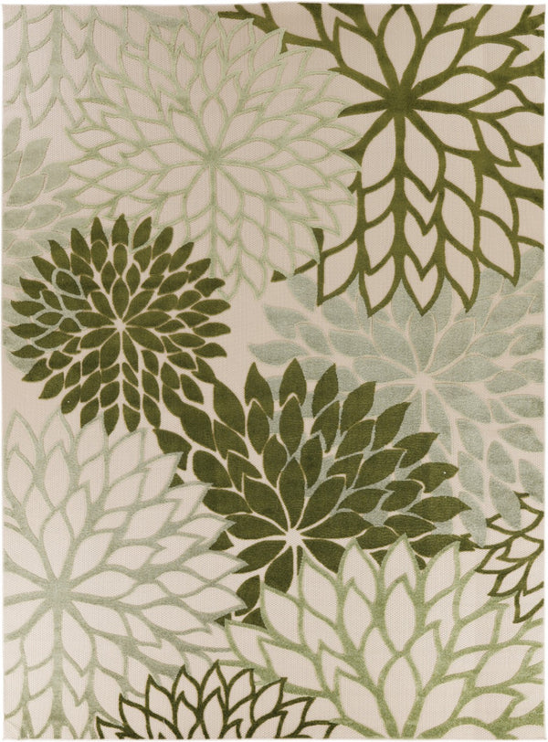 HomeRoots 8' X 11' Ivory and Green Floral Area Rug - Stylish, Durable, All-Weather Design for Indoor & Outdoor Use 548087
