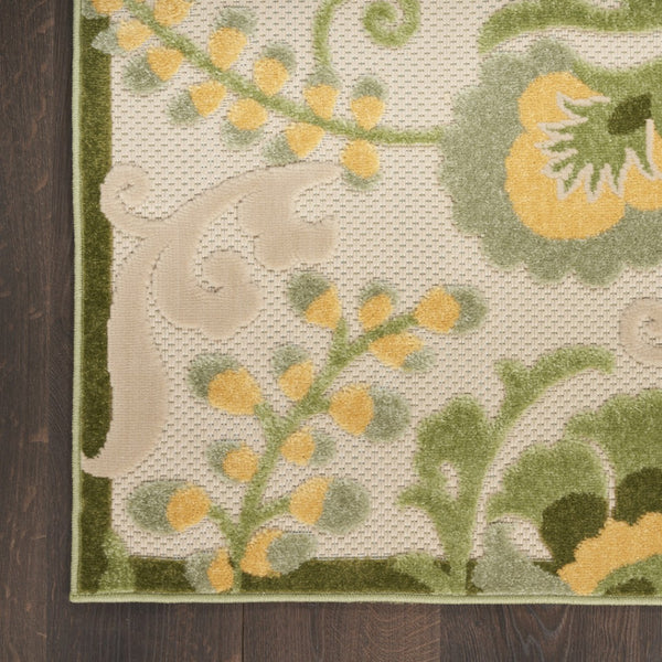 HomeRoots 8' X 11' Floral Area Rug - Elegant Ivory, Green & Yellow Design for Indoor/Outdoor Durability & Style 548088