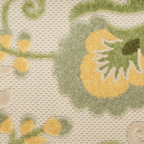 HomeRoots 8' X 11' Floral Area Rug - Elegant Ivory, Green & Yellow Design for Indoor/Outdoor Durability & Style 548088