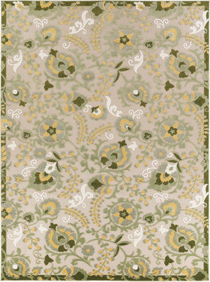 HomeRoots 8' X 11' Floral Area Rug - Elegant Ivory, Green & Yellow Design for Indoor/Outdoor Durability & Style 548088