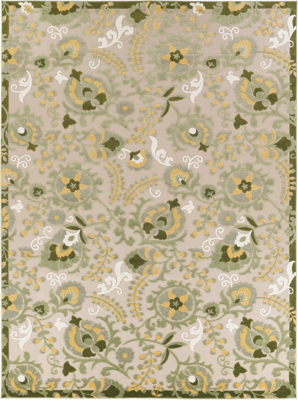 HomeRoots 8' X 11' Floral Area Rug - Elegant Ivory, Green & Yellow Design for Indoor/Outdoor Durability & Style 548088