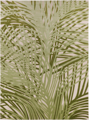 HomeRoots 8' X 11' Ivory Green Palm Leaf Area Rug - Durable Indoor Outdoor Design for Coastal Living Spaces 548090