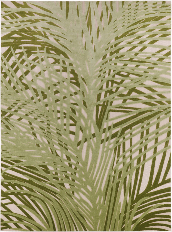 HomeRoots 8' X 11' Ivory Green Palm Leaf Area Rug - Durable Indoor Outdoor Design for Coastal Living Spaces 548090