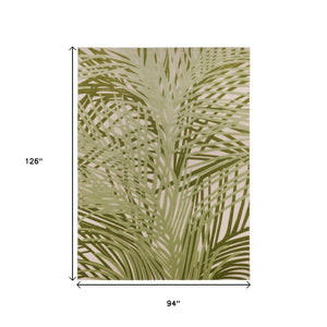 HomeRoots 8' X 11' Ivory Green Palm Leaf Area Rug - Durable Indoor Outdoor Design for Coastal Living Spaces 548090