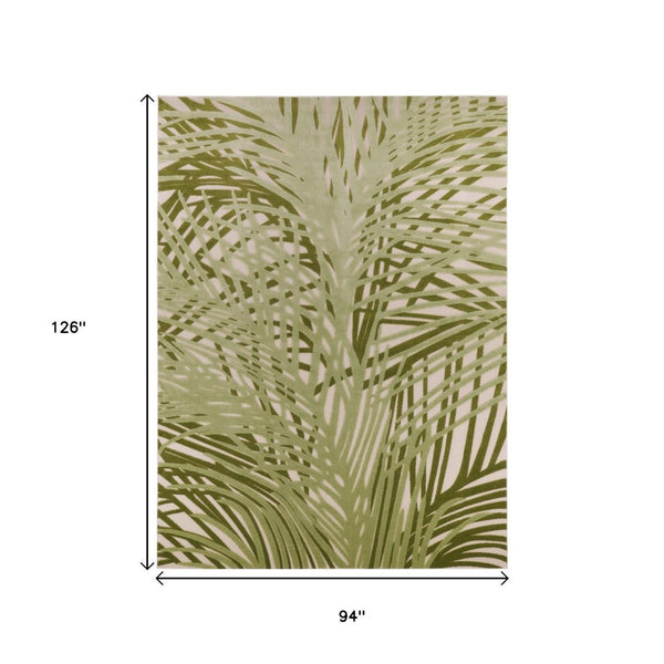 HomeRoots 8' X 11' Ivory Green Palm Leaf Area Rug - Durable Indoor Outdoor Design for Coastal Living Spaces 548090