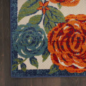HomeRoots 8' X 11' Floral Indoor Outdoor Area Rug in Ivory, Blue & Orange - Durable, Stylish & Easy Care! 548092