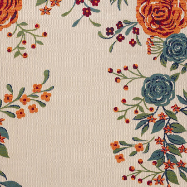 HomeRoots 8' X 11' Floral Indoor Outdoor Area Rug in Ivory, Blue & Orange - Durable, Stylish & Easy Care! 548092