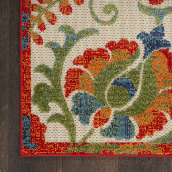 HomeRoots 8' Vibrant Floral Area Rug in Red, Gold, Teal, Blue & Green – Indoor/Outdoor Durable Design! 548094