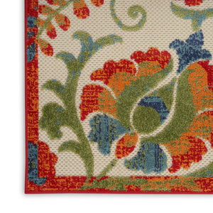 HomeRoots 8' Vibrant Floral Area Rug in Red, Gold, Teal, Blue & Green – Indoor/Outdoor Durable Design! 548094