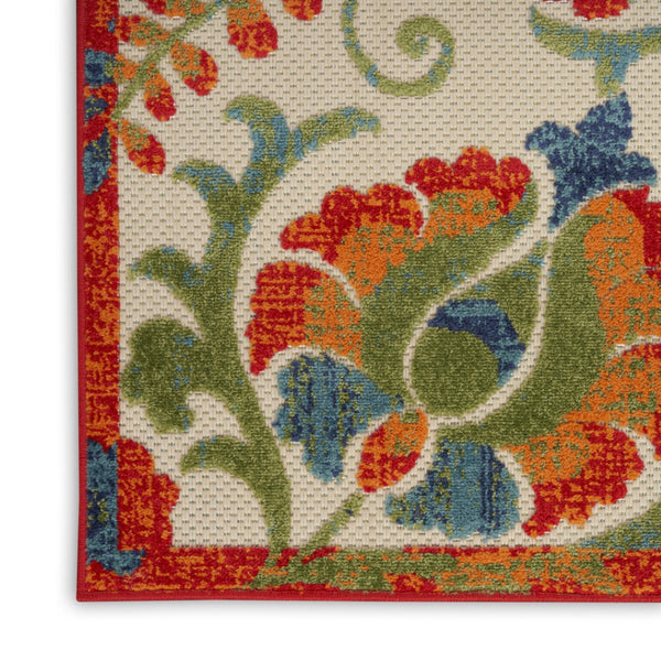 HomeRoots 8' Vibrant Floral Area Rug in Red, Gold, Teal, Blue & Green – Indoor/Outdoor Durable Design! 548094