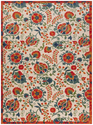 HomeRoots 8' Vibrant Floral Area Rug in Red, Gold, Teal, Blue & Green – Indoor/Outdoor Durable Design! 548094