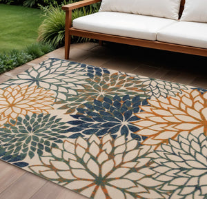 HomeRoots 10' Vibrant Floral Indoor Outdoor Area Rug - Blue Green Orange, Durable, Easy to Clean, Versatile Design 548095