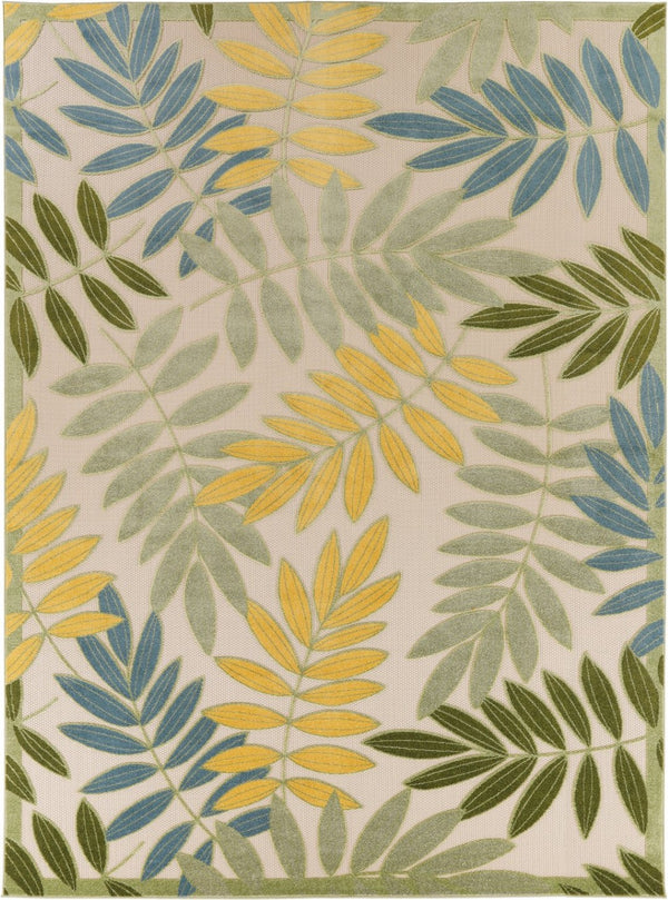 HomeRoots 10' Tropical Palm Leaf Area Rug - Ivory, Green, Yellow, Blue & Dark Green for Indoor/Outdoor Use 548096