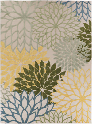HomeRoots 10' Elegant Floral Area Rug - Durable Ivory Green Yellow Blue Design for Indoor & Outdoor Spaces 548097
