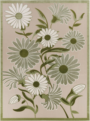 HomeRoots 10' Ivory and Green Floral Indoor/Outdoor Area Rug – Durable, Versatile, Easy-Care for High-Traffic Spaces 548099