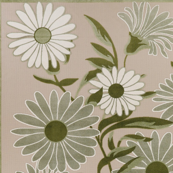 HomeRoots 10' Ivory and Green Floral Indoor/Outdoor Area Rug – Durable, Versatile, Easy-Care for High-Traffic Spaces 548099