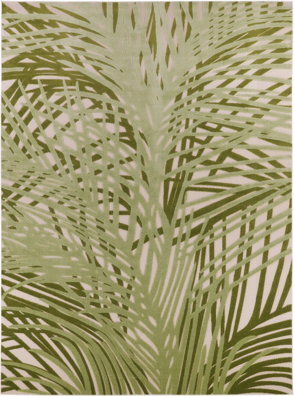 HomeRoots 10' Tropical Palm Leaf Area Rug - Durable Ivory & Green Indoor/Outdoor Design for High-Traffic Areas 548103