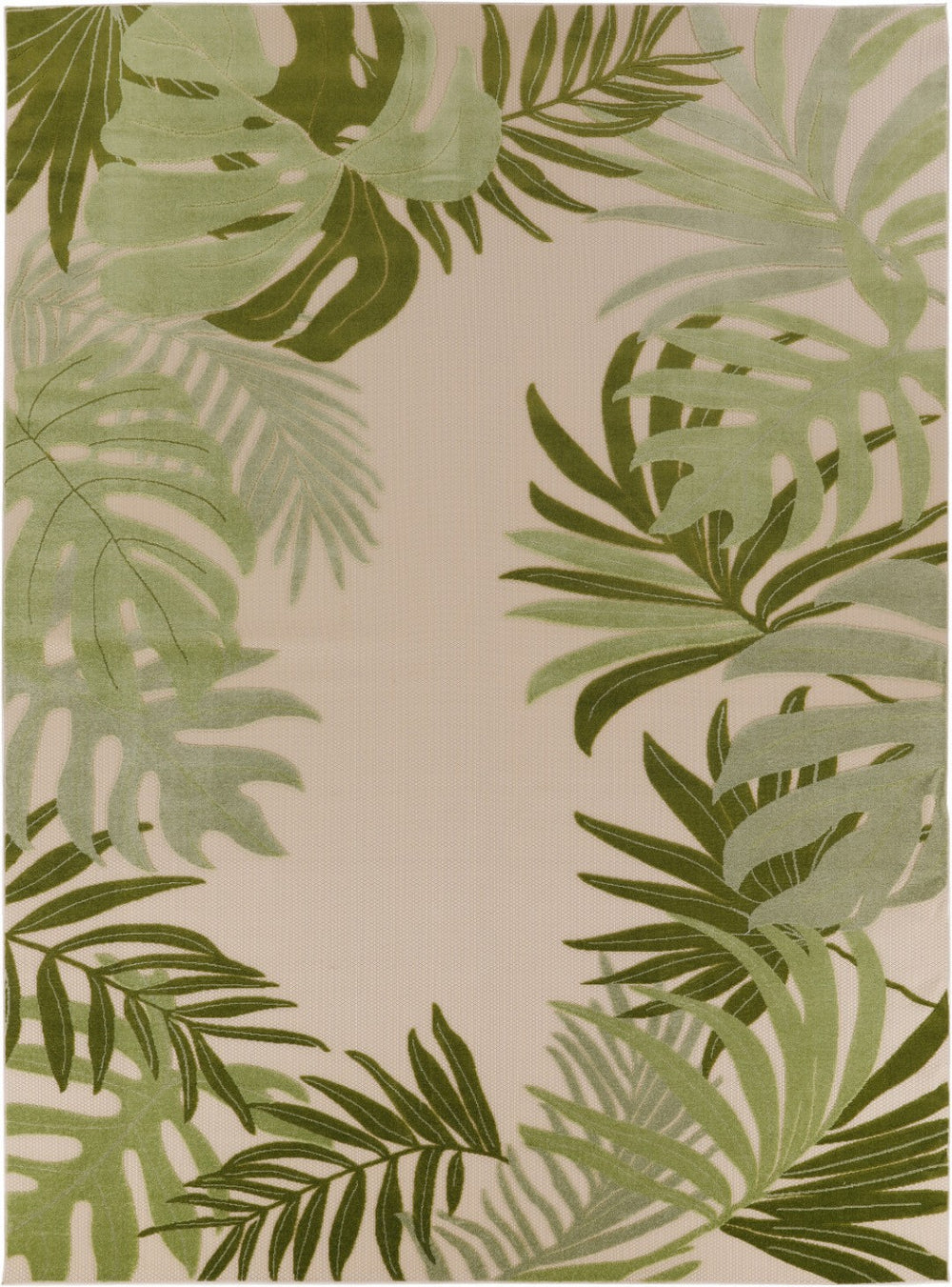 HomeRoots 10' Coastal Elegance Ivory & Green Palm Leaf Area Rug - Durable Indoor/Outdoor Style for Any Space 548104
