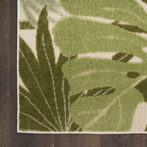 HomeRoots 10' Coastal Elegance Ivory & Green Palm Leaf Area Rug - Durable Indoor/Outdoor Style for Any Space 548104