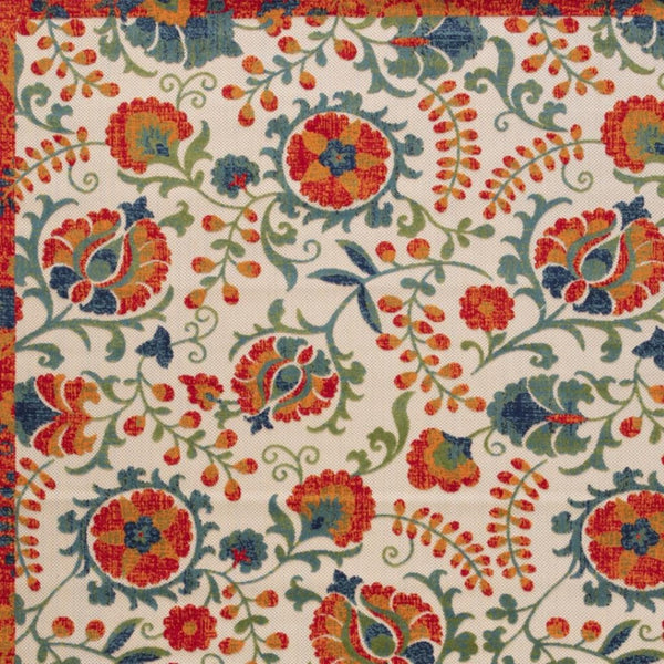 HomeRoots 10' Floral Area Rug in Ivory, Orange, Blue, Green & Red – Durable, Indoor/Outdoor, Easy Care Design! 548107