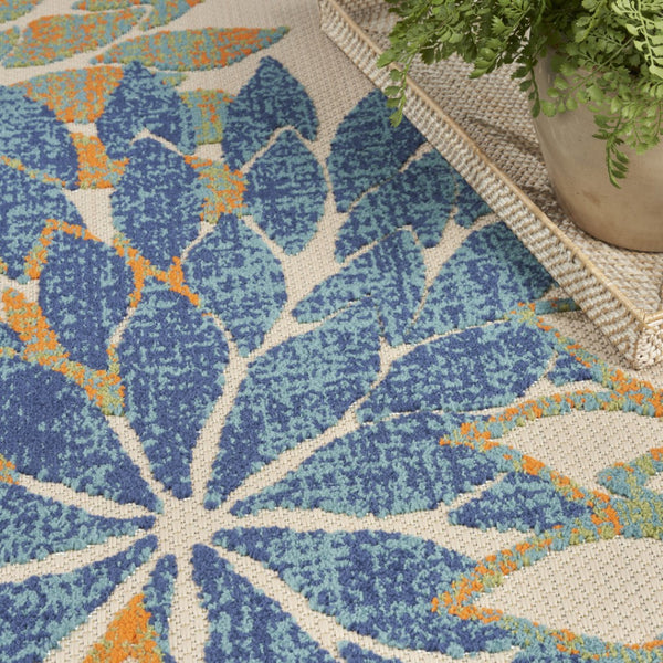 HomeRoots 9' Vibrant Floral Area Rug in Blue, Green, Ivory & Orange – Durable Indoor/Outdoor Charm & Style 548110
