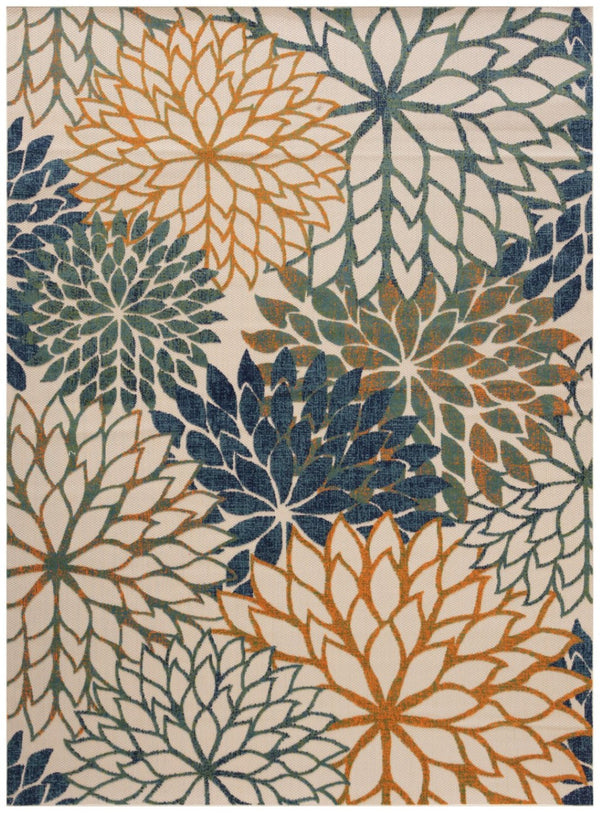 HomeRoots 9' Vibrant Floral Area Rug in Blue, Green, Ivory & Orange – Durable Indoor/Outdoor Charm & Style 548110