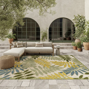 HomeRoots 9' Tropical Palm Leaf Area Rug – Coastal Charm for Indoor & Outdoor Spaces, Stain-Resistant Design 548111