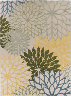 HomeRoots 9' Indoor/Outdoor Area Rug - Vibrant Floral Design in Green, Yellow, Blue, and Ivory - Durable & Stylish! 548112