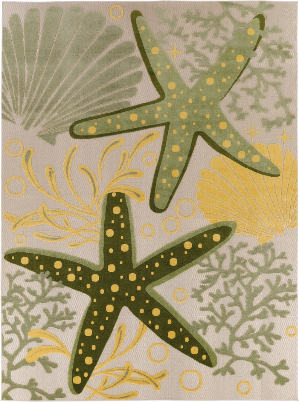 HomeRoots 9' Coastal Starfish Indoor Outdoor Area Rug - Vibrant Multicolor Design for Home & Patio Décor 548113