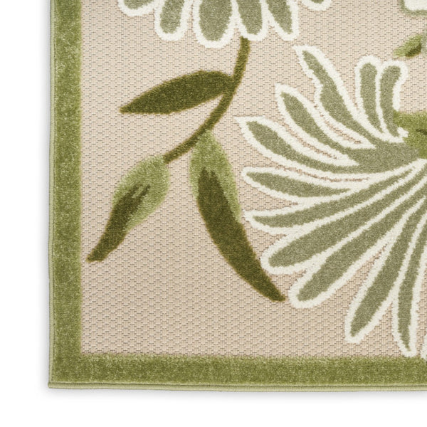HomeRoots 9' X 12' Ivory and Green Floral Area Rug - Durable Indoor/Outdoor Design for High-Traffic Spaces 548114