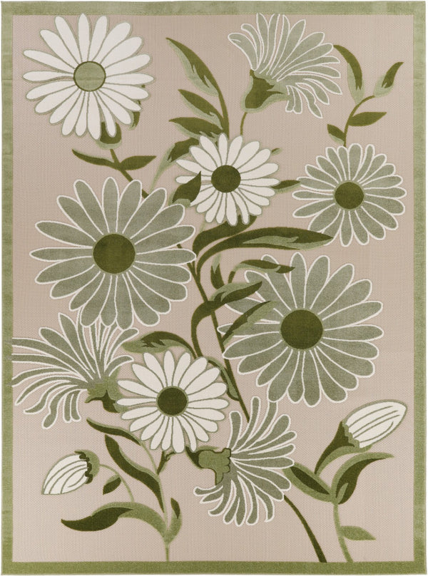 HomeRoots 9' X 12' Ivory and Green Floral Area Rug - Durable Indoor/Outdoor Design for High-Traffic Spaces 548114