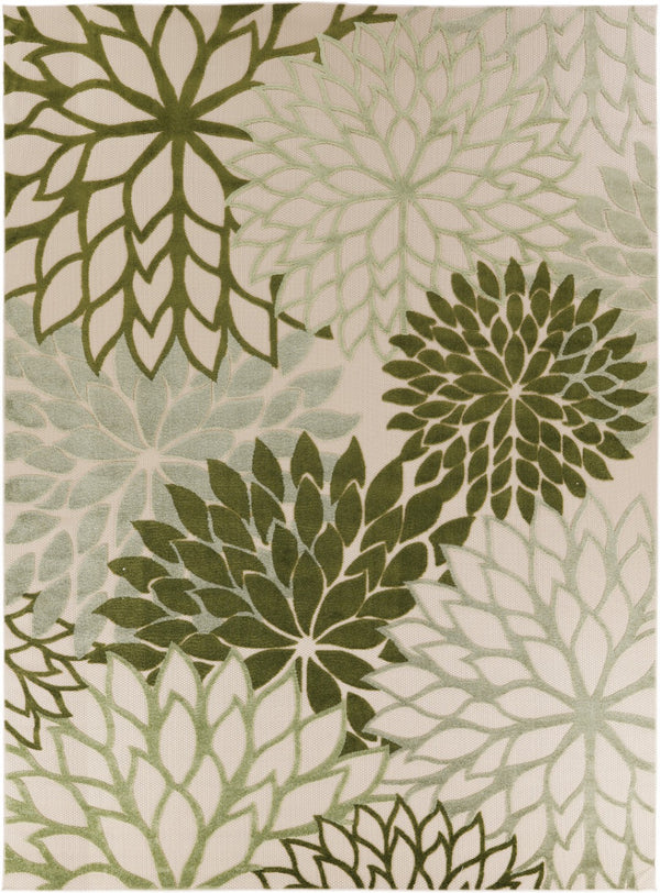 HomeRoots 9' Ivory and Green Floral Area Rug – Durable for Indoor and Outdoor Use, Stain-Resistant, Stylish Design 548115