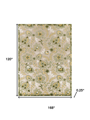 HomeRoots 9' Durable Ivory Green and Yellow Floral Area Rug - Perfect for Indoor & Outdoor Spaces, Easy Care! 548116