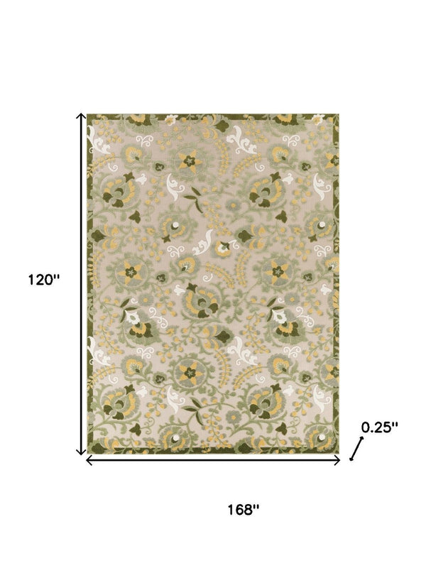 HomeRoots 9' Durable Ivory Green and Yellow Floral Area Rug - Perfect for Indoor & Outdoor Spaces, Easy Care! 548116