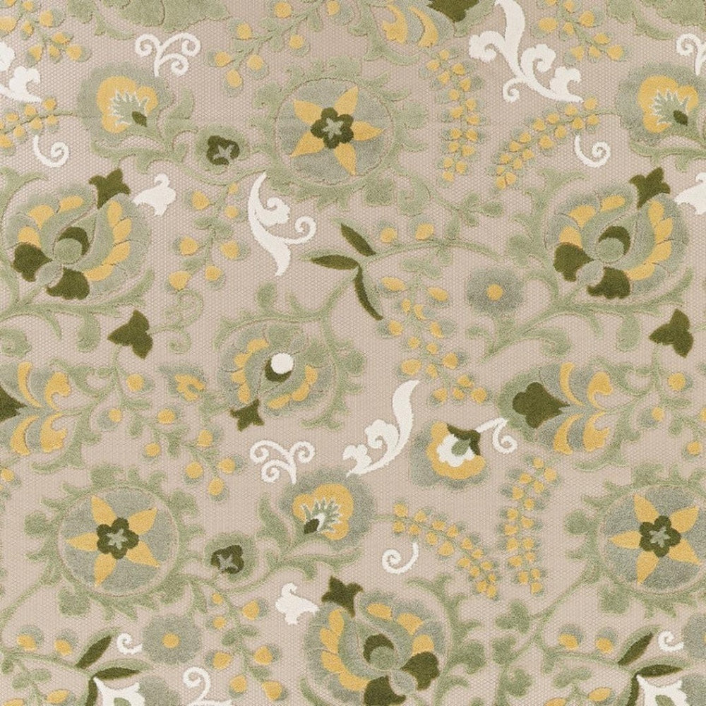 HomeRoots 9' Durable Ivory Green and Yellow Floral Area Rug - Perfect for Indoor & Outdoor Spaces, Easy Care! 548116