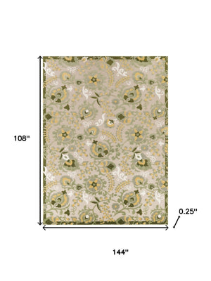 HomeRoots 9' Durable Ivory Green and Yellow Floral Area Rug - Perfect for Indoor & Outdoor Spaces, Easy Care! 548116