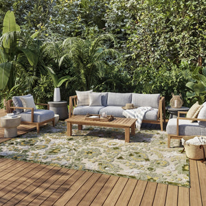 HomeRoots 9' Durable Ivory Green and Yellow Floral Area Rug - Perfect for Indoor & Outdoor Spaces, Easy Care! 548116