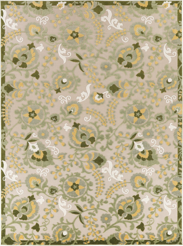 HomeRoots 9' Durable Ivory Green and Yellow Floral Area Rug - Perfect for Indoor & Outdoor Spaces, Easy Care! 548116