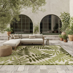 HomeRoots 9' X 12' Ivory & Green Palm Leaf Rug – Durable Indoor/Outdoor Area Rug for Tropical Coastal Vibes 548117