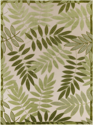 HomeRoots 9' X 12' Ivory & Green Palm Leaf Rug – Durable Indoor/Outdoor Area Rug for Tropical Coastal Vibes 548117