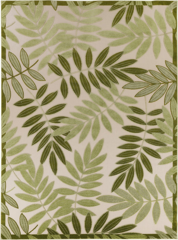 HomeRoots 9' X 12' Ivory & Green Palm Leaf Rug – Durable Indoor/Outdoor Area Rug for Tropical Coastal Vibes 548117