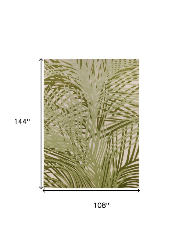 HomeRoots 9' X 12' Ivory Green Palm Leaf Area Rug - Durable, Stylish Indoor/Outdoor Carpet for High Traffic Areas 548118