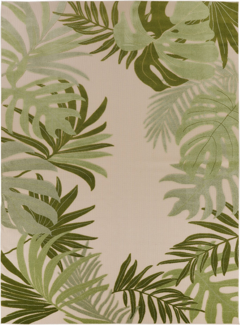 HomeRoots 9' Tropical Ivory and Green Palm Leaf Area Rug - Durable Indoor/Outdoor Design for Coastal Spaces 548119