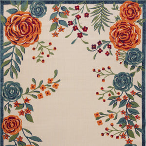 HomeRoots 9' Floral Indoor Outdoor Area Rug in Ivory, Green, Blue, Red & Orange – Stylish & Durable Décor Solution 548120