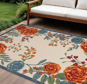 HomeRoots 9' Floral Indoor Outdoor Area Rug in Ivory, Green, Blue, Red & Orange – Stylish & Durable Décor Solution 548120