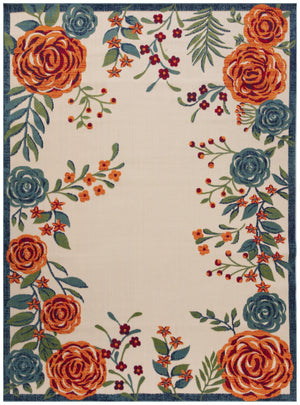 HomeRoots 9' Floral Indoor Outdoor Area Rug in Ivory, Green, Blue, Red & Orange – Stylish & Durable Décor Solution 548120
